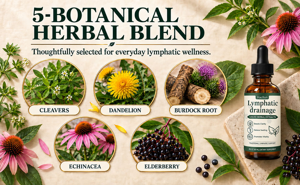 The five-botanical herbal blend inside Hacllun lymphatic drainage drops